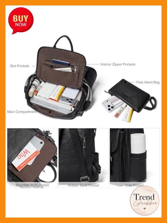 Faux Leather Convertible Travel Laptop Backpack Daypack
